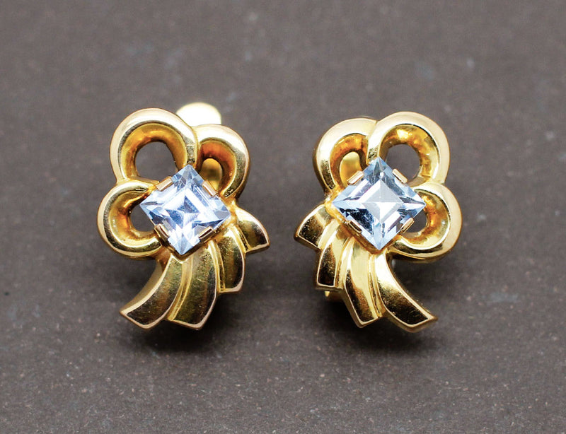 Boucles d'Oreilles 1950 Or Aigues-Marines