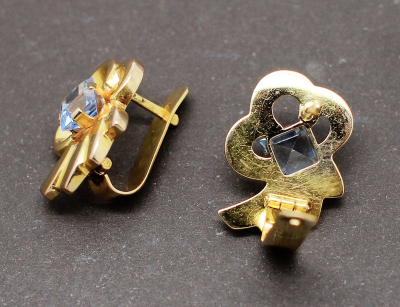 Boucles d'Oreilles 1950 Or Aigues-Marines