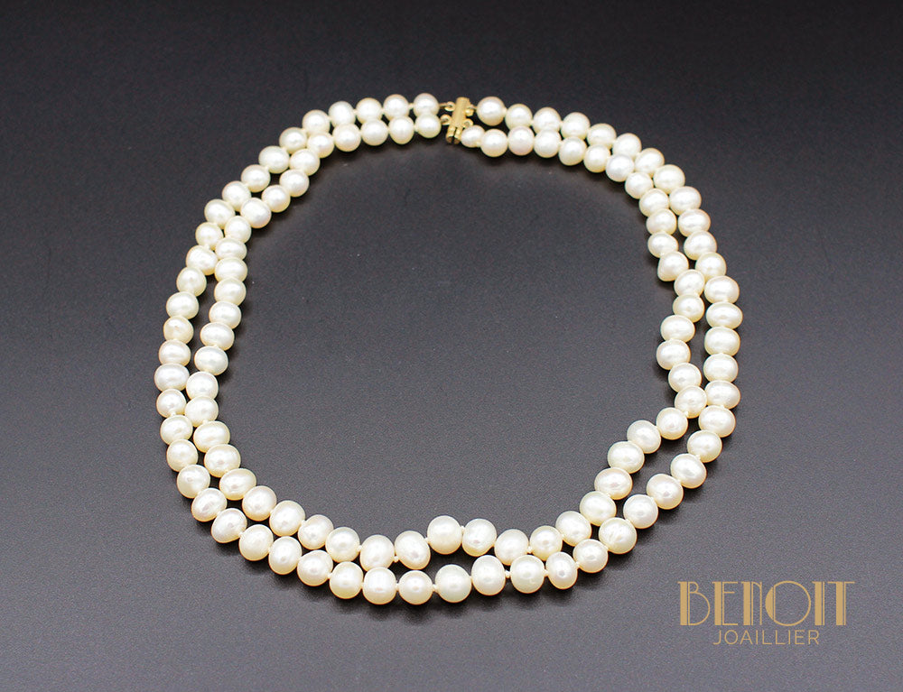 Collier double rangée perles en or 85cm Collier double rangée perles en or 85cm