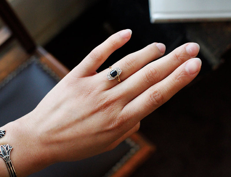 Bague Art Déco Saphir Diamants
