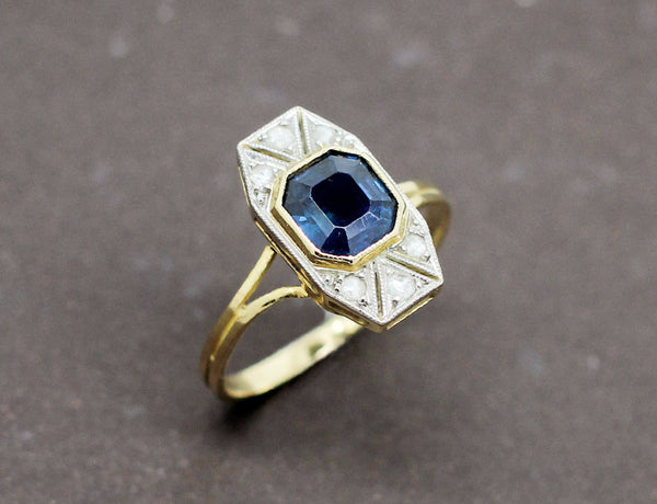 Bague Art Déco Saphir Diamants