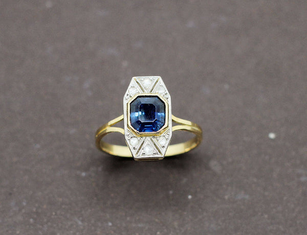 Bague Art Déco Saphir Diamants