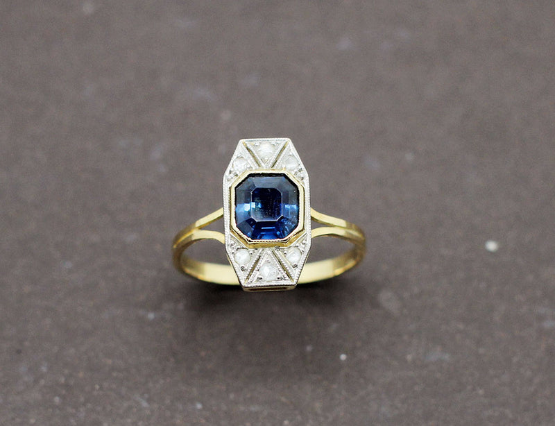 Bague Art Déco Saphir Diamants