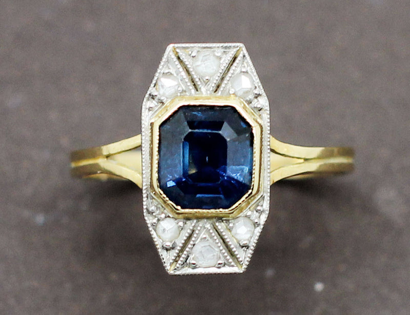 Bague Art Déco Saphir Diamants