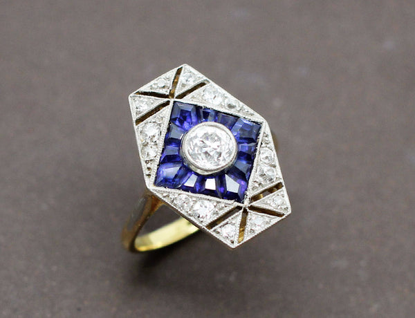 Bague Art Déco Diamants Saphir