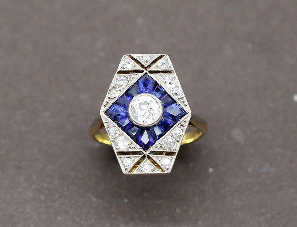 Bague Art Déco Diamants Saphir