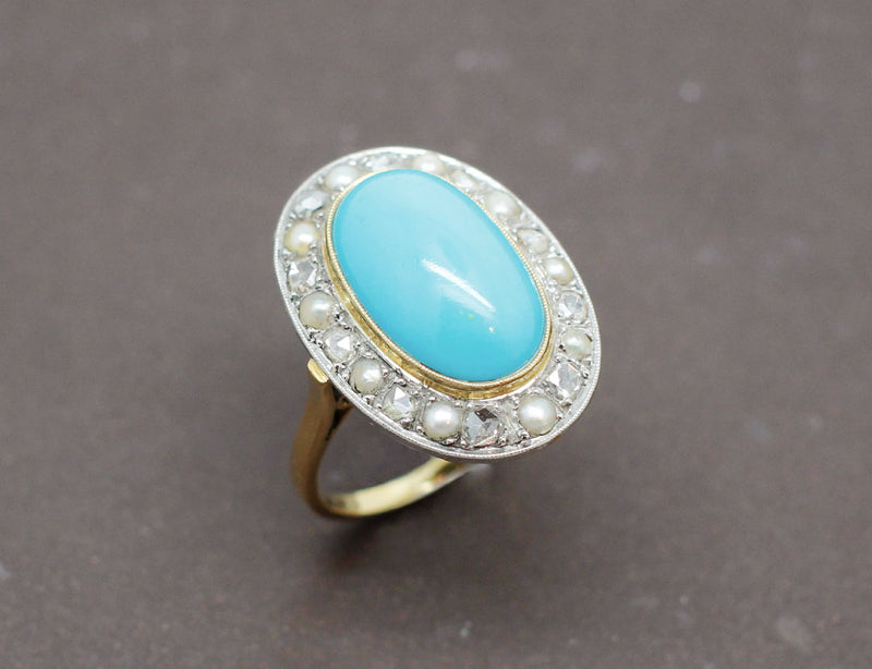 Bague contournement Toi et Moi or 18K Turquoise Perle diamant bague perle  turquoise bague diamant perle bague toi et moi bague pour l'été -   France