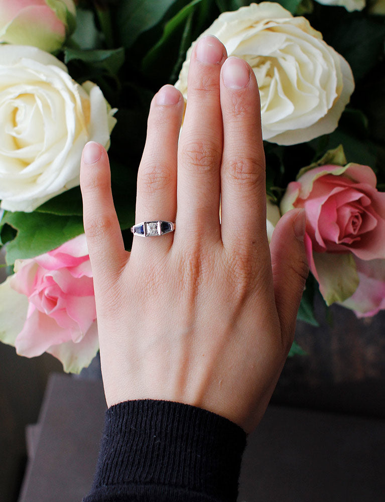 Bague Art Déco Diamant Saphirs