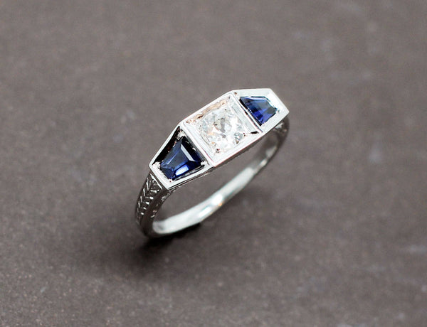 Bague Art Déco Diamant Saphirs