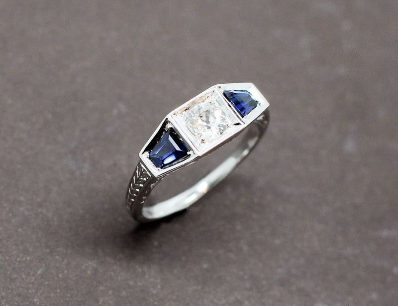 Bague Art Déco Diamant Saphirs