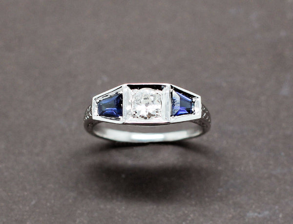 Bague Art Déco Diamant Saphirs