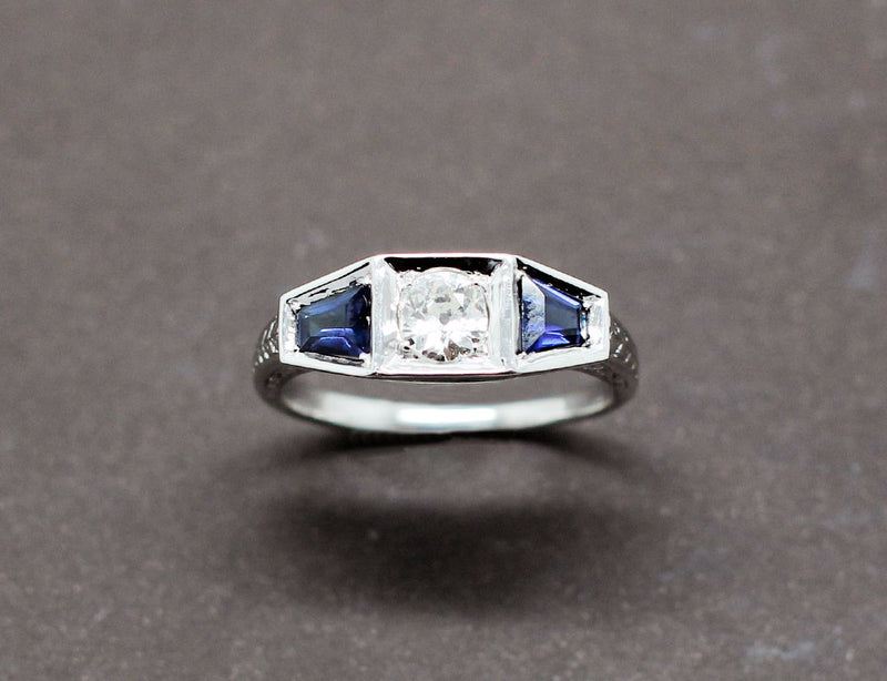 Bague Art Déco Diamant Saphirs