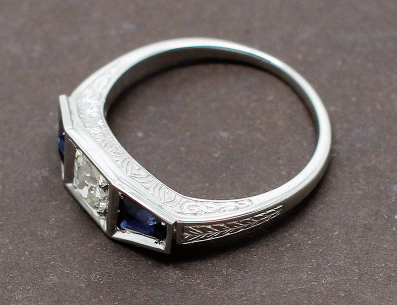 Bague Art Déco Diamant Saphirs