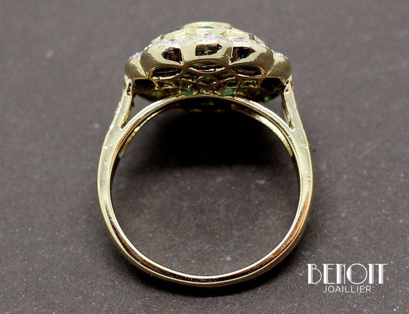Bague Art Déco Emeraudes Diamants