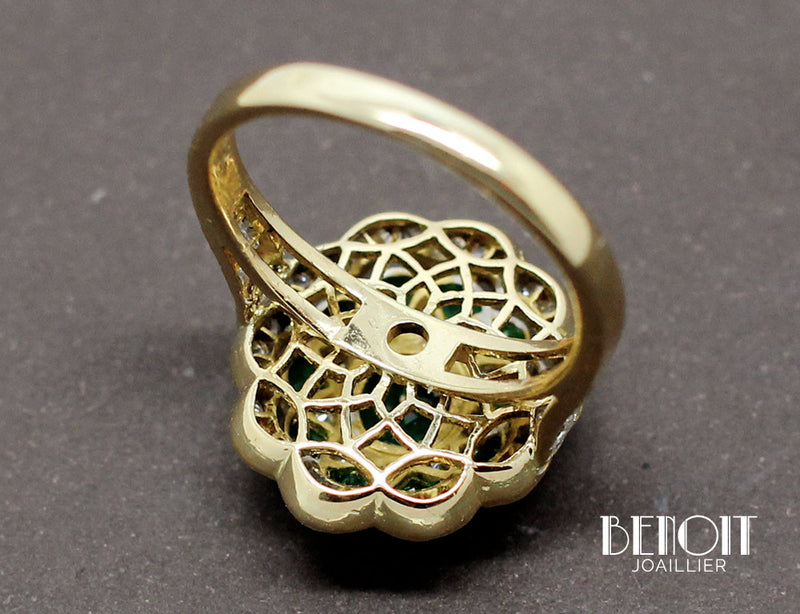 Bague Art Déco Emeraudes Diamants