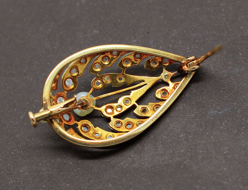 Broche ancienne miniature et perles sur argent - 58 Facettes Broche ancienne miniature et perles sur argent - 58 Facettes