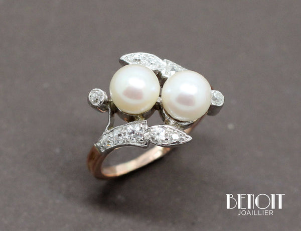 Bague Toi et Moi Perles Diamants