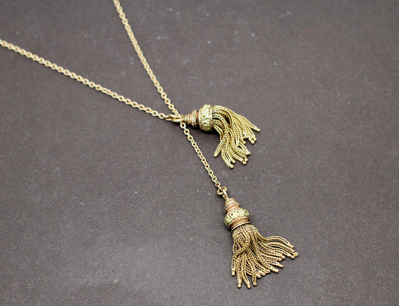 Collier Cravate "Pompons" Or Jaune