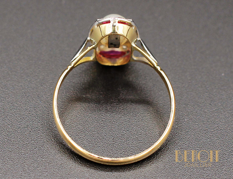 Bague Art Déco Perle Fine et Verneuils