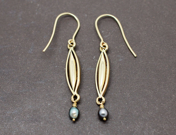 Boucles D'Oreilles Pendantes Or Jaune Perles "Les Recyclés"