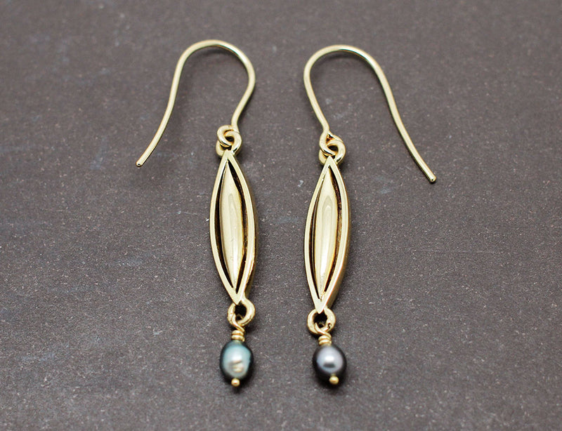 Boucles D'Oreilles Pendantes Or Jaune Perles "Les Recyclés"