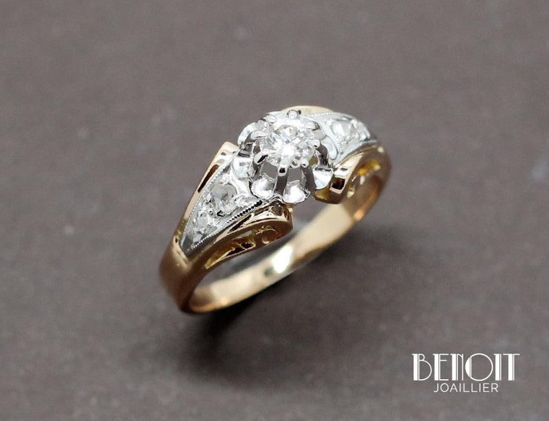 Bague 1950 Or Jaune Platine Diamants