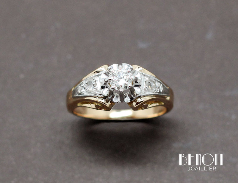 Bague 1950 Or Jaune Platine Diamants