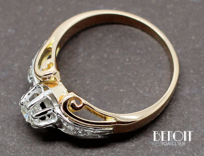 Bague 1950 Or Jaune Platine Diamants