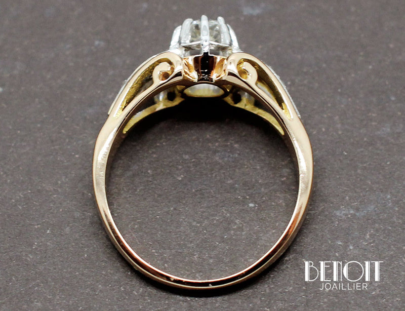 Bague 1950 Or Jaune Platine Diamants
