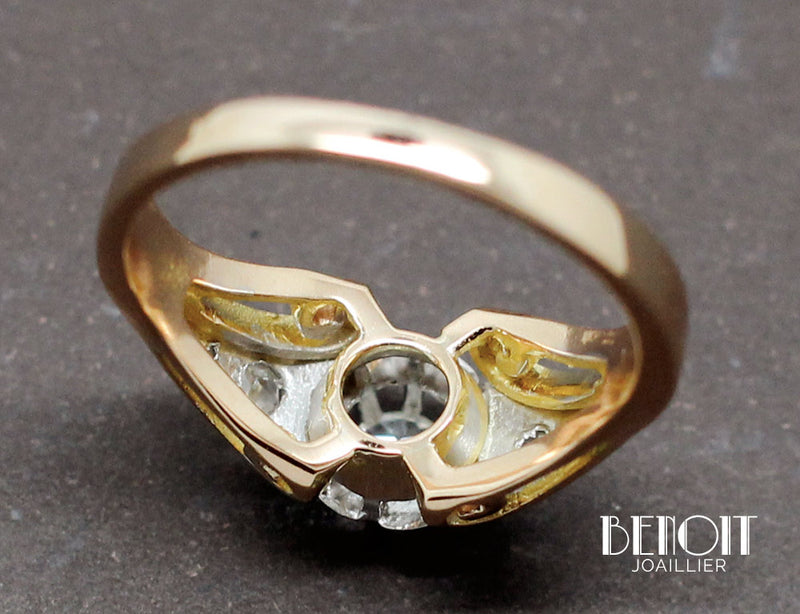 Bague 1950 Or Jaune Platine Diamants