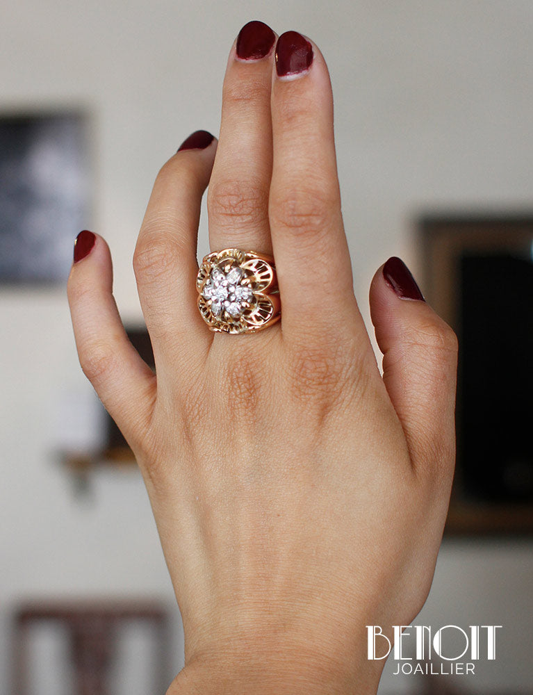 Bague Fleur 1950 Or Jaune Diamants