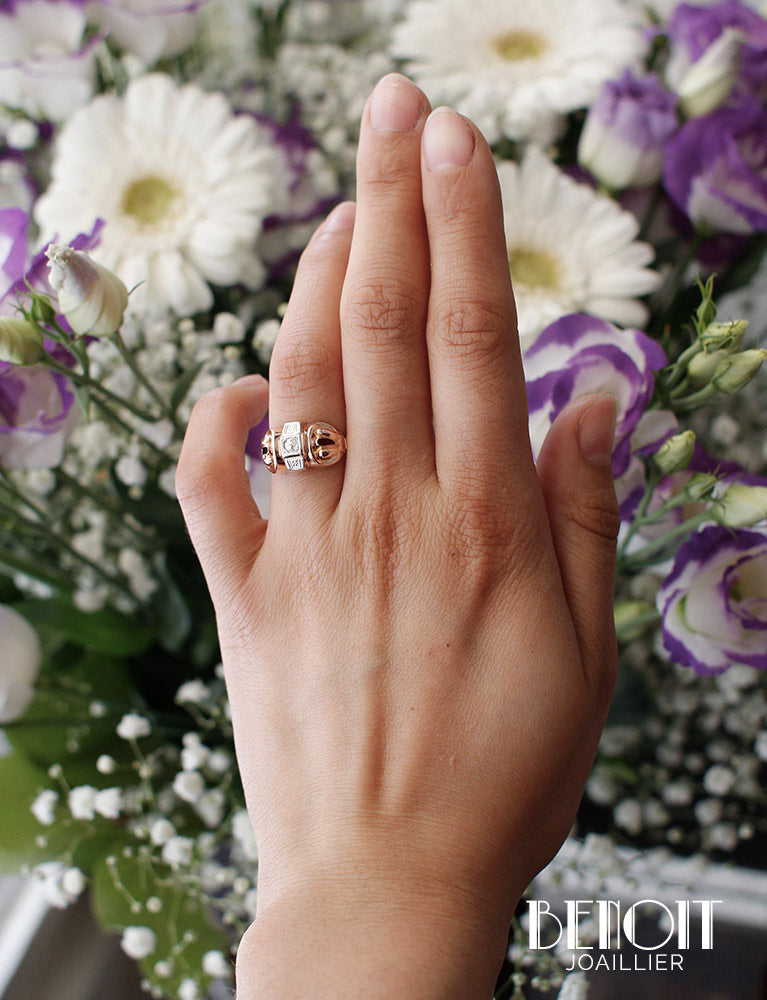 Bague 1950 Or Rose Diamants