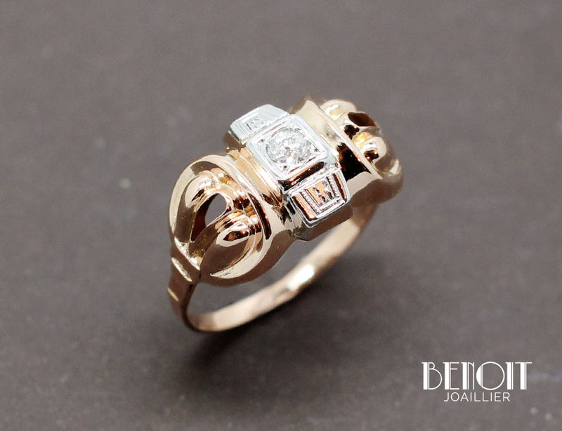 Bague 1950 Or Rose Diamants