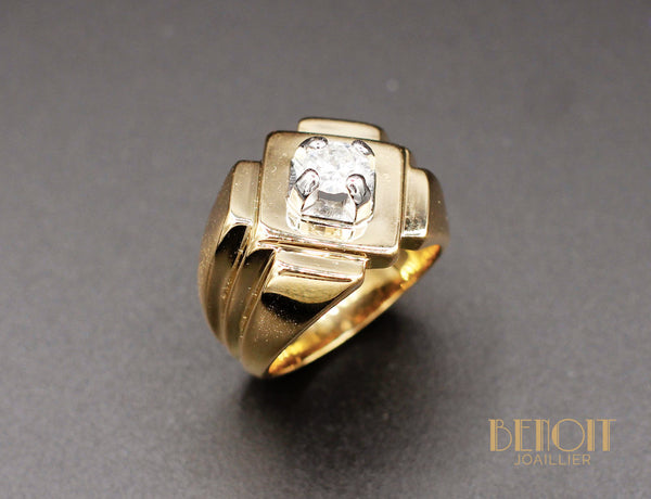 Bague Tank Or Jaune Diamant