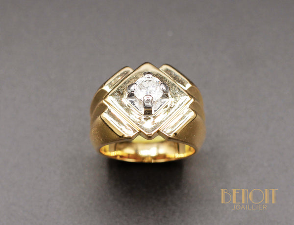 Bague Tank Or Jaune Diamant