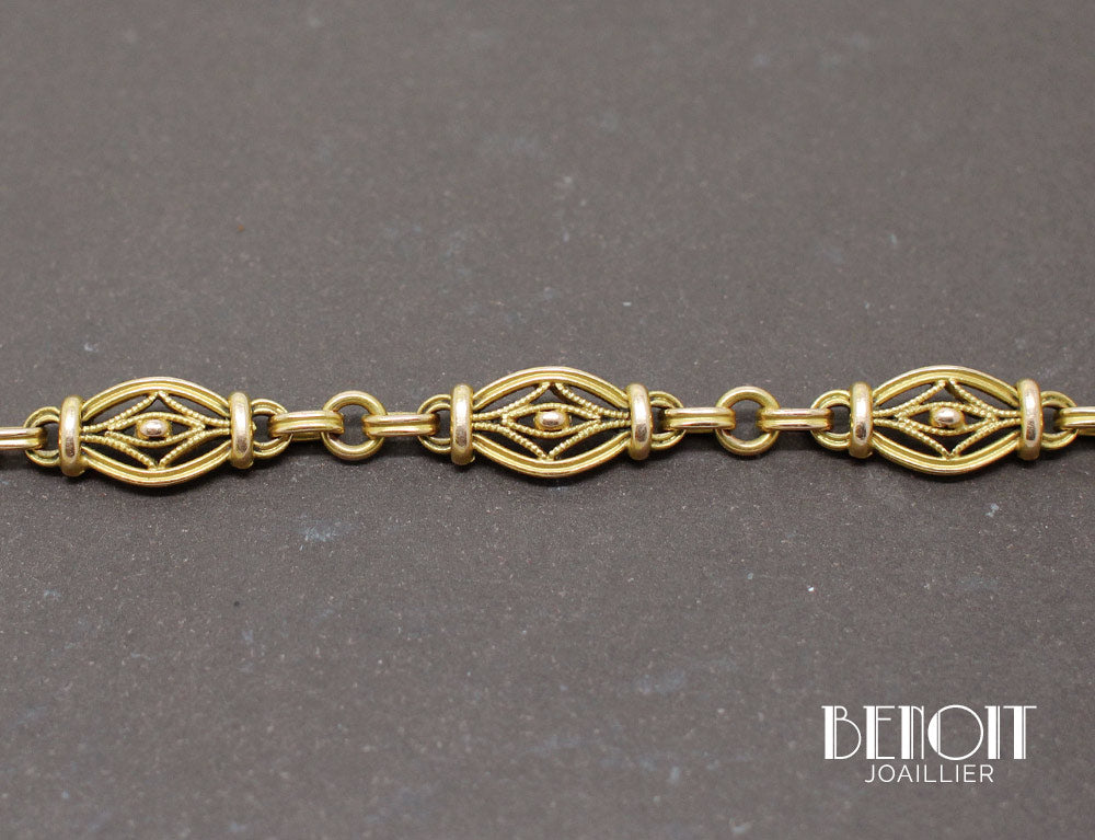 Bracelet Vintage Rigide En Filigrane Couleur Or Poli Brillant | Fermoir Sécurité 'huit', Modèle A16