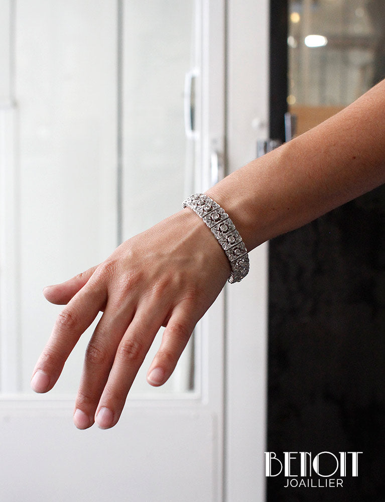 Bracelet Art Déco Argent Diamants
