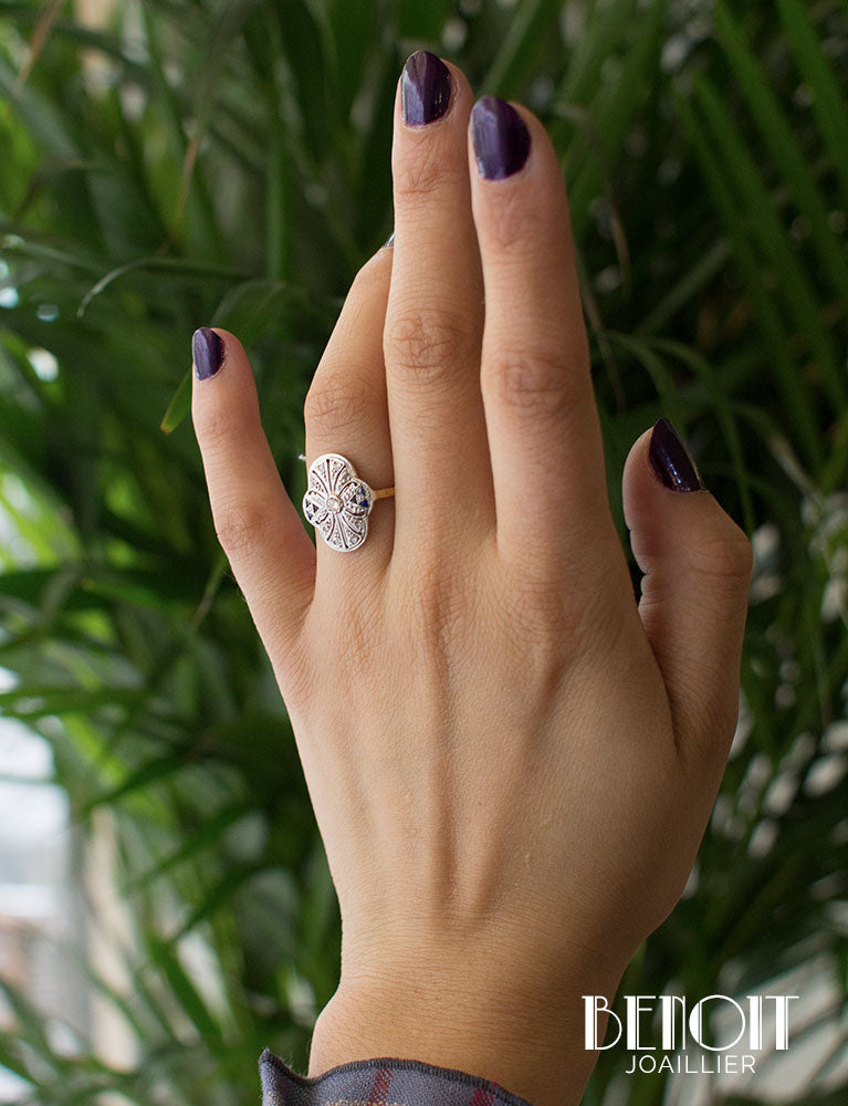 Bague Art Déco Diamant Saphirs