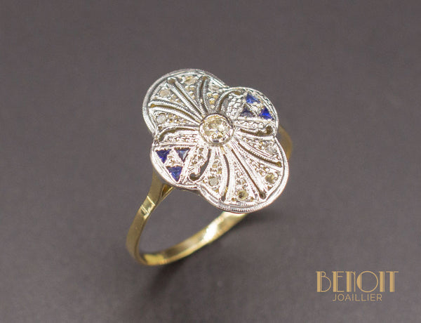 Bague Art Déco Diamant Saphirs