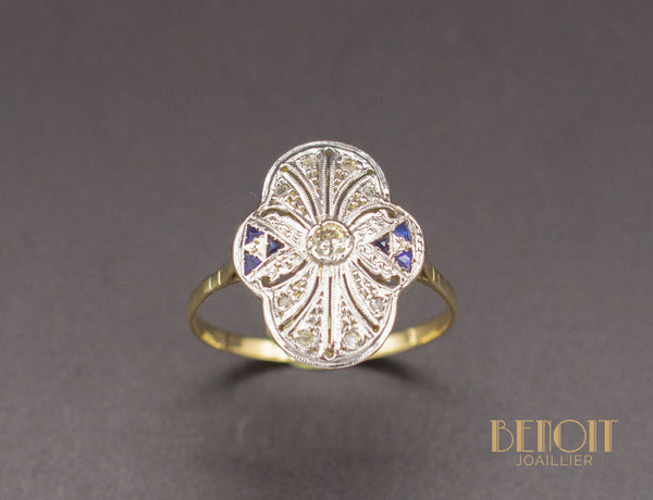 Bague Art Déco Diamant Saphirs