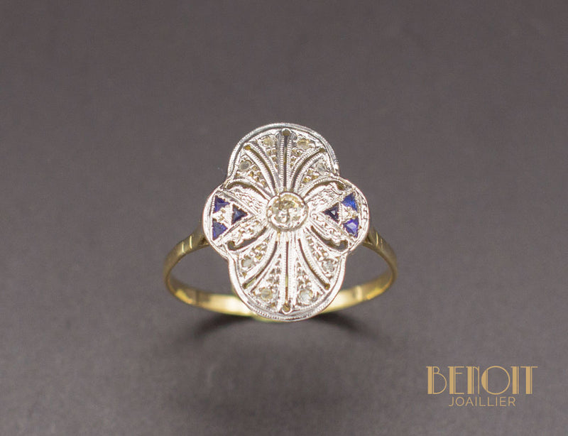 Bague Art Déco Diamant Saphirs