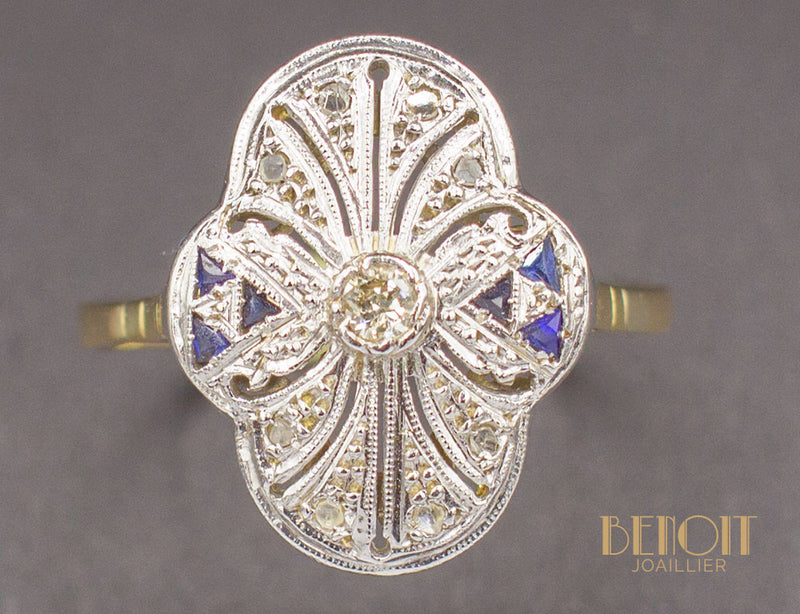 Bague Art Déco Diamant Saphirs