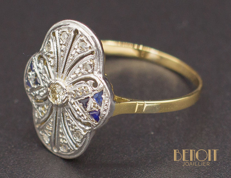 Bague Art Déco Diamant Saphirs