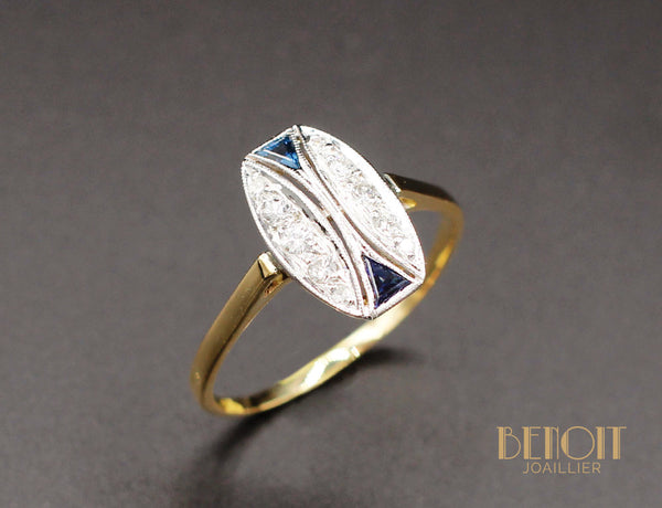 Bague Art Déco Saphirs Diamants