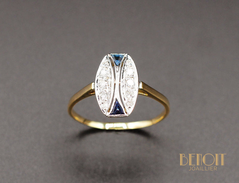 Bague Art Déco Saphirs Diamants