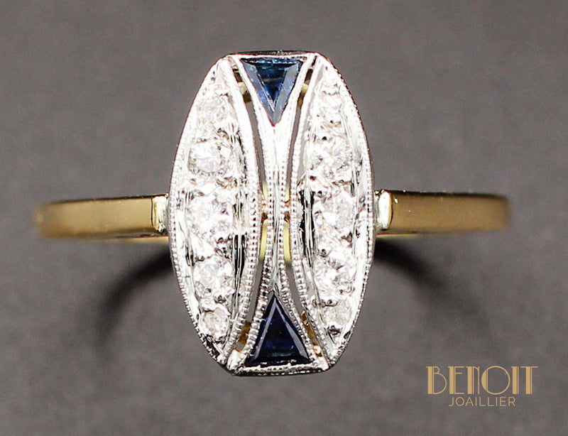 Bague Art Déco Saphirs Diamants