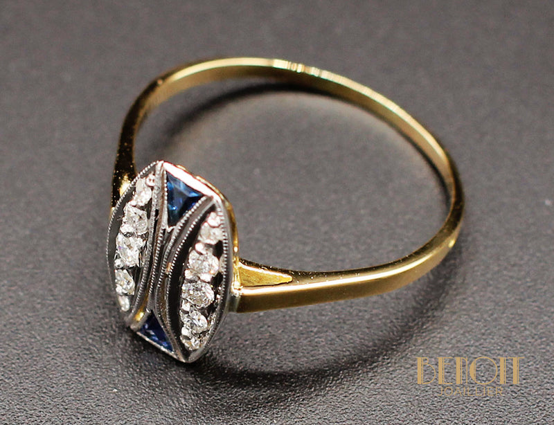 Bague Art Déco Saphirs Diamants