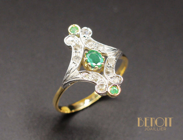 Bague Ancienne Emeraudes Diamants