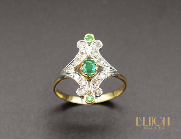 Bague Ancienne Emeraudes Diamants