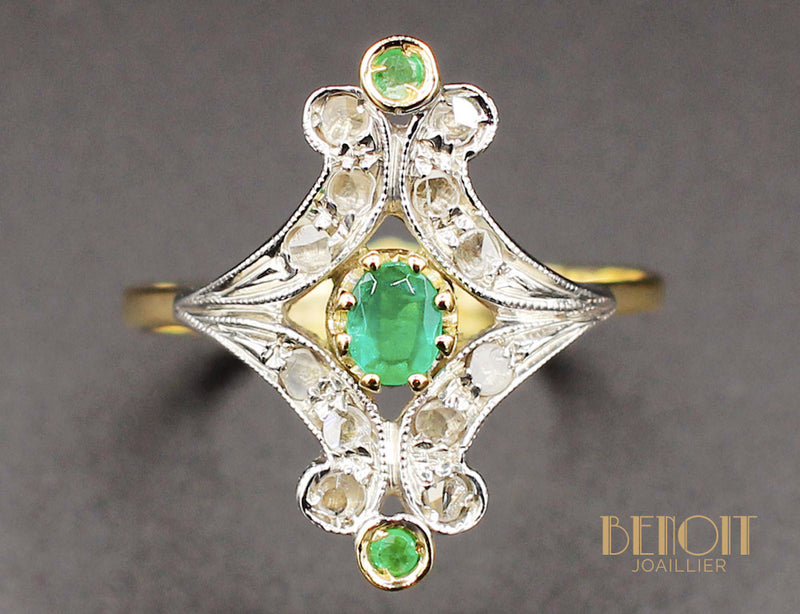 Bague Ancienne Emeraudes Diamants